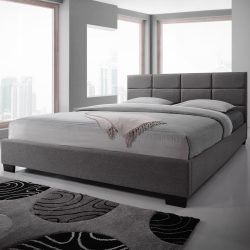 Queen Modern Wooden Fabric Bed [Light Grey]