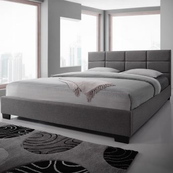 Queen Modern Wooden Fabric Bed [Light Grey]