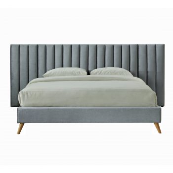 Luxury Queen size Fabric Bed with Wide Bedhead [Silver] - Image 2