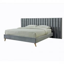 Luxury Queen size Fabric Bed with Wide Bedhead [Silver]