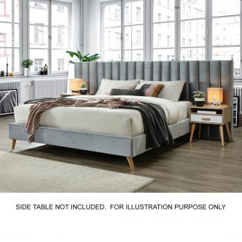 Luxury Queen size Fabric Bed with Wide Bedhead [Silver] - Image 5