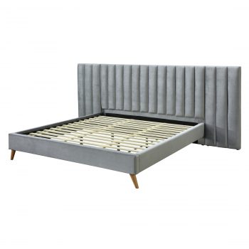 Luxury Queen size Fabric Bed with Wide Bedhead [Silver] - Image 3
