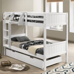 Seastar Wooden Bunk Bed with Hanging Shelf, Single Trundle/Drawers, Single