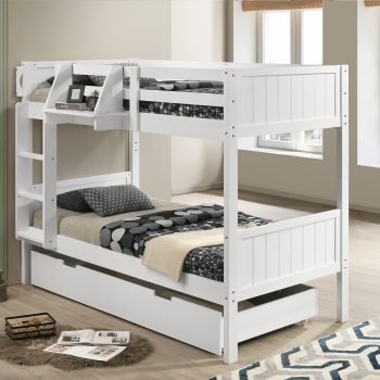 Seastar Wooden Bunk Bed with Hanging Shelf, Single Trundle/Drawers, Single