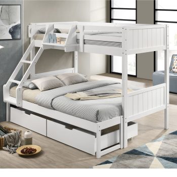 Seastar Wooden Bunk Bed with Hanging Shelf Double Trundle/ Single Trundle/Drawers, Trio - Image 3
