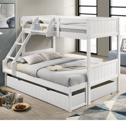 Seastar Wooden Bunk Bed with Hanging Shelf Double Trundle/ Single Trundle/Drawers, Trio