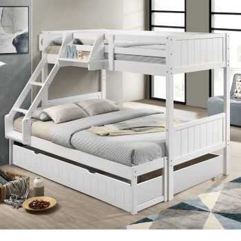 Seastar Wooden Bunk Bed with Hanging Shelf Double Trundle/ Single Trundle/Drawers, Trio