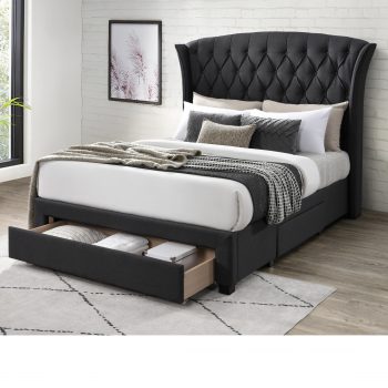 Dark Grey Edithvale Button Tufted Queen Bed