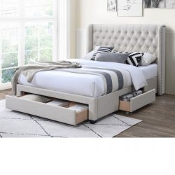 Oat White Forest Hill Button Tufted Queen Bed