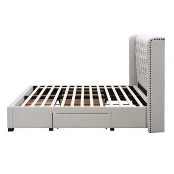 Oat White Forest Hill Button Tufted Queen Bed - Image 3