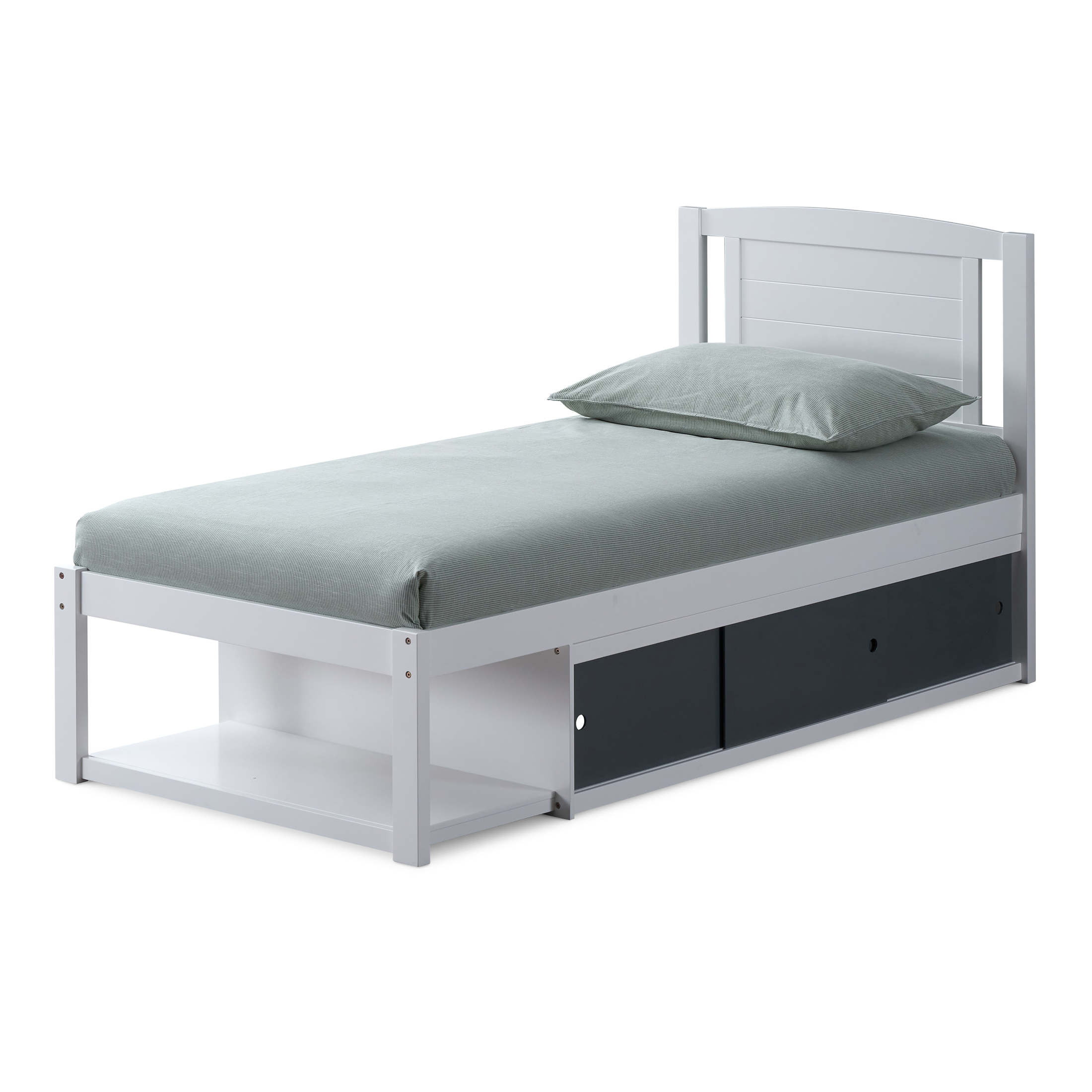 Single Size Bed Frame with guard rail, sliding door and storage shelf