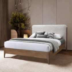 Newington 2 Tones Queen Size Bed Frame with Queen Mattress - Beige and Oak