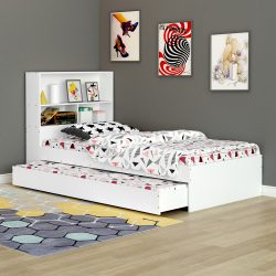 Jersey Single Bed with Trundle - White